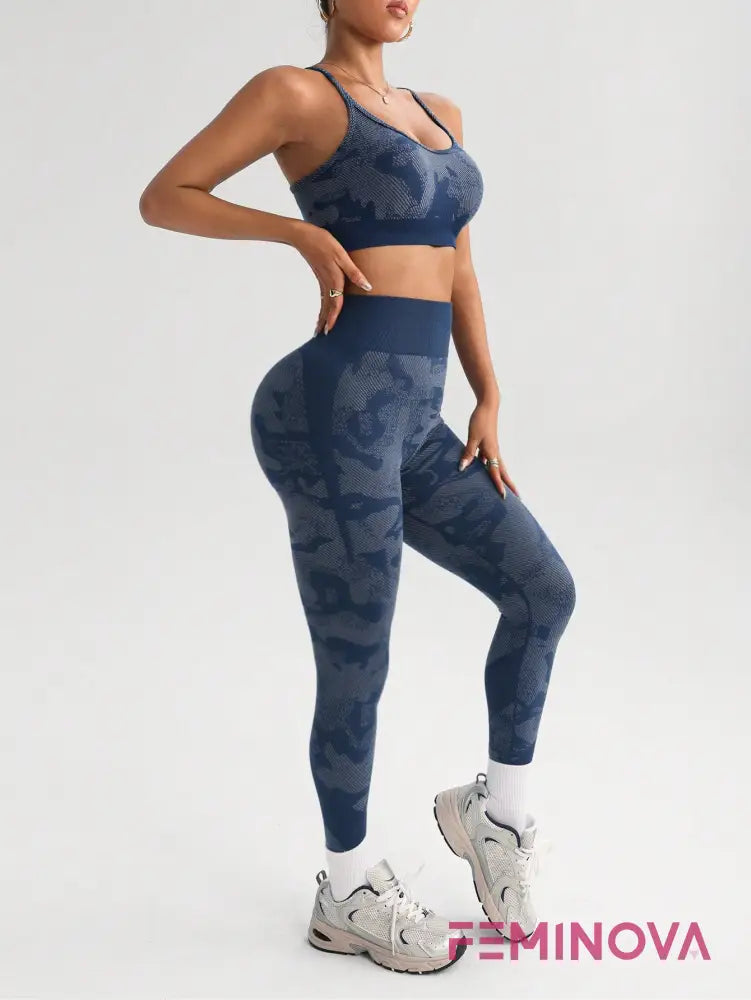 Conjunto Fitness Camuflado com Cós Alto e Alta Compressão