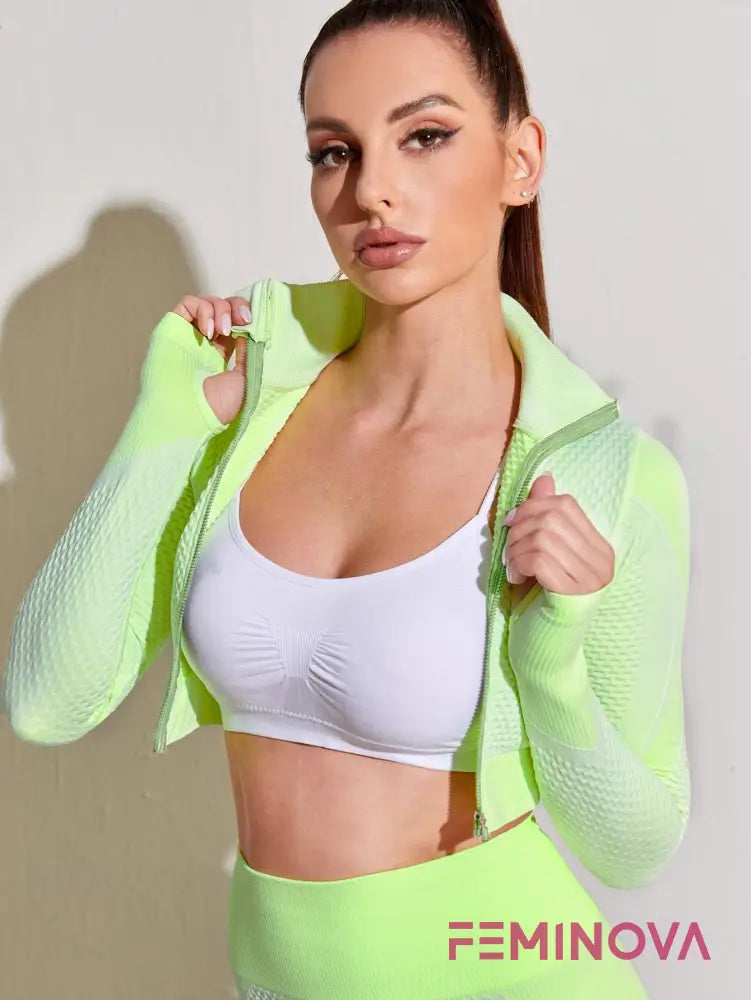 Conjunto Fitness com Blusa de Zíper e Cós Alto Modelador