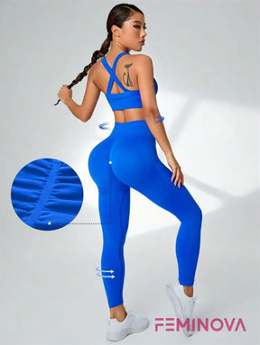 Conjunto Fitness com Cós Alto e Efeito Levanta Bumbum Azul Royal / P