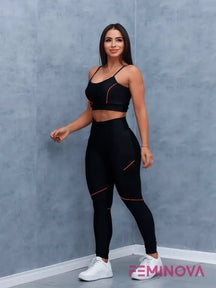 Conjunto Fitness com Detalhes e Top Ajustável Laranja / P