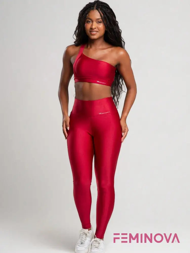 Conjunto Fitness com Top de Alças Cruzadas Vermelho / P