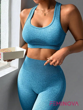 Conjunto Fitness Seamless com Cós Alto e Conforto Total Azul / P