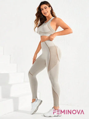 Conjunto Fitness Seamless Texturizado com Cós Alto Modelador