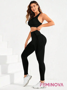 Conjunto Fitness Seamless Texturizado com Cós Alto Modelador