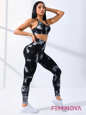 Conjunto Fitness Tie-Dye com Cós Alto e Sustentação