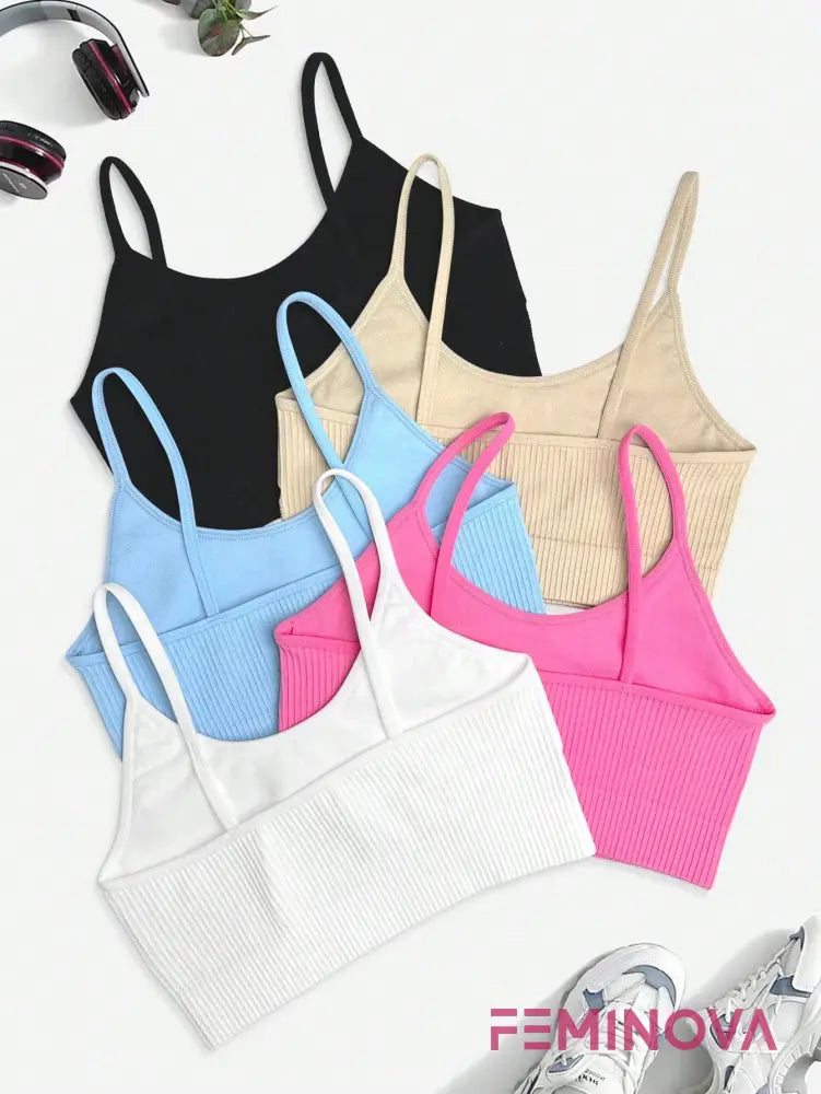 Kit com 5 Tops Fitness Ribana de Alças Ajustáveis