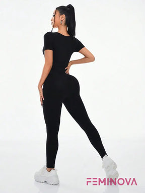 Macacão Fitness Modelador com Cintura Slim e Alta Elasticidade Preto / P