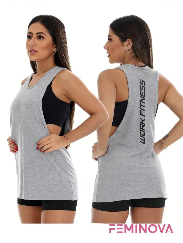 Regata Fitness com Detalhe Lateral Cinza / P