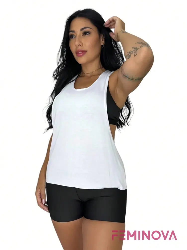 Regata Fitness Dry com Recorte Lateral Branco / M