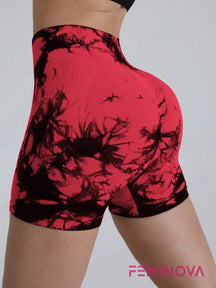 Short Fitness Tie-Dye com Cintura Alta Modeladora Vermelho / PP