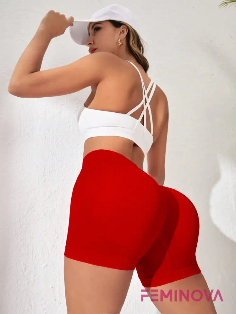 Shorts Cintura Alta com Efeito Levanta Bumbum Fitness Vermelho / P