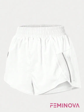 Shorts Fitness com Bolso Zíper e Cós Elástico Branco / PP