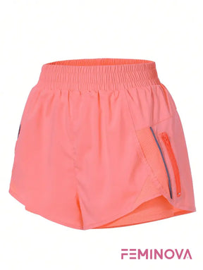 Shorts Fitness com Bolso Zíper e Cós Elástico Laranja / PP