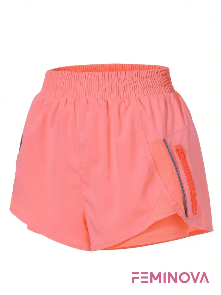 Shorts Fitness com Bolso Zíper e Cós Elástico Laranja / PP