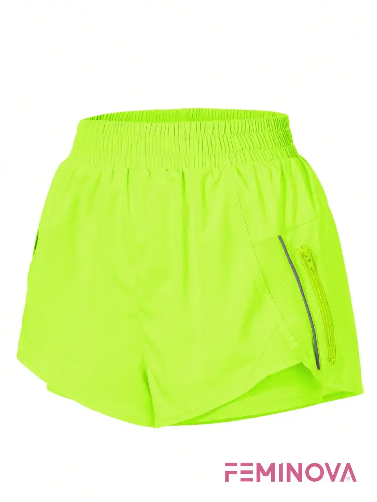 Shorts Fitness com Bolso Zíper e Cós Elástico Verde Limão / PP