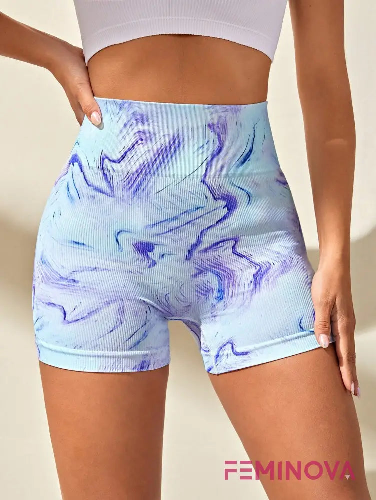 Shorts Fitness Estampa Abstrata com Cintura Alta