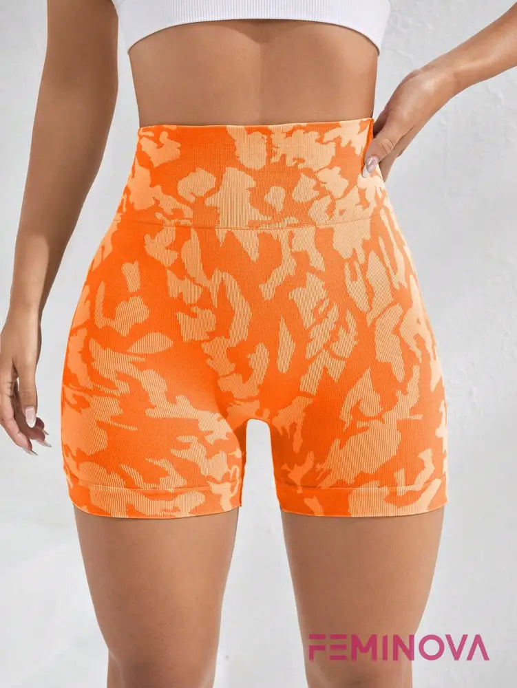 Shorts Fitness Estampado de Cintura Alta e Compressão