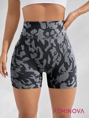 Shorts Fitness Estampado de Cintura Alta e Compressão