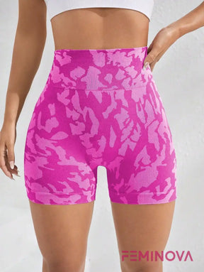 Shorts Fitness Estampado de Cintura Alta e Compressão