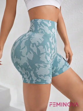 Shorts Fitness Estampado de Cintura Alta e Compressão