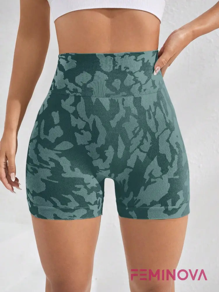 Shorts Fitness Estampado de Cintura Alta e Compressão