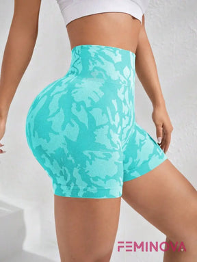 Shorts Fitness Estampado de Cintura Alta e Compressão