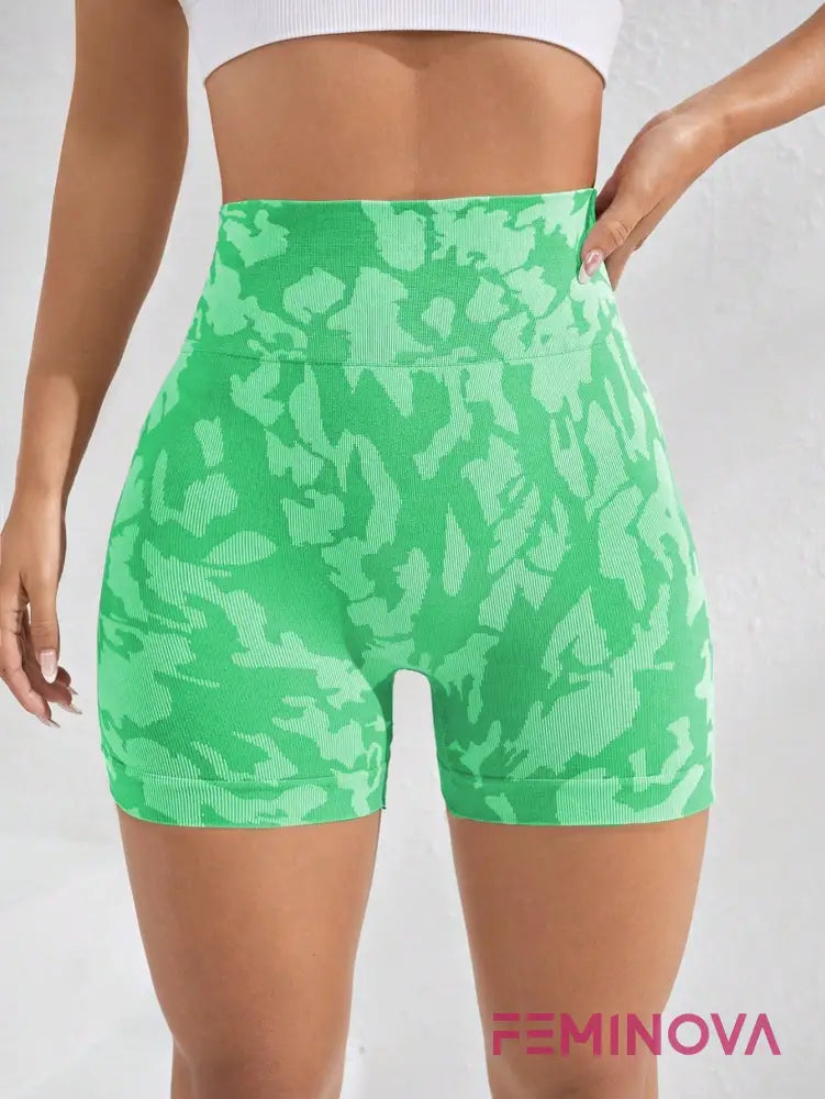 Shorts Fitness Estampado de Cintura Alta e Compressão