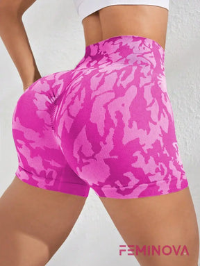 Shorts Fitness Estampado de Cintura Alta e Compressão Pink / PP