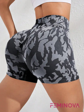 Shorts Fitness Estampado de Cintura Alta e Compressão Preto / PP