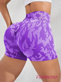 Shorts Fitness Estampado de Cintura Alta e Compressão Roxo / PP