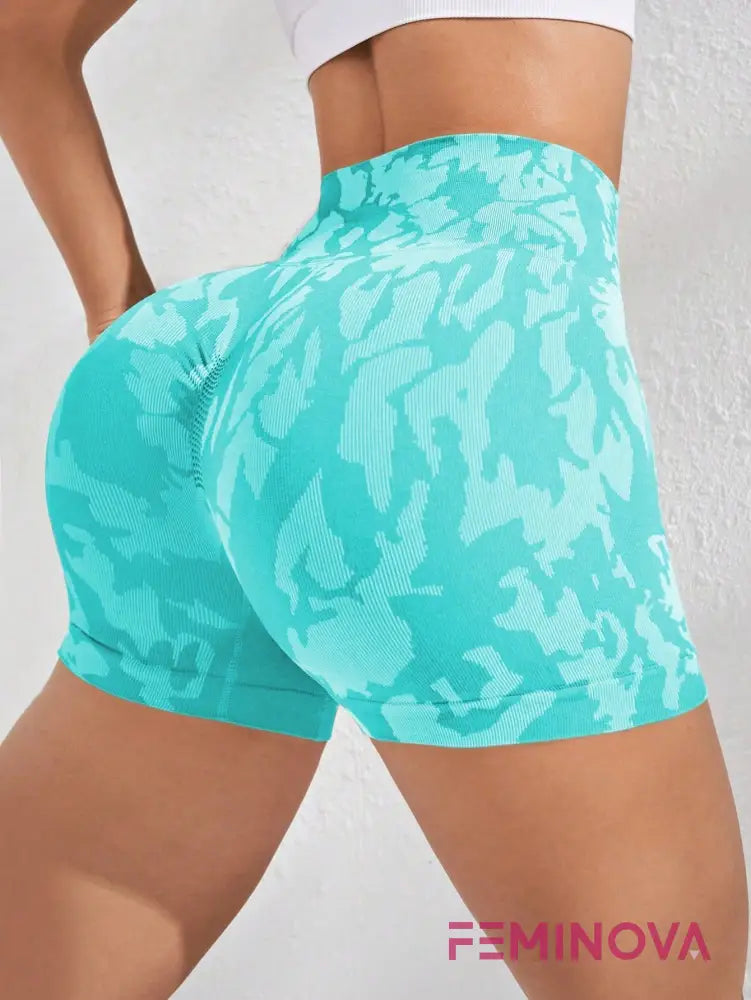 Shorts Fitness Estampado de Cintura Alta e Compressão Verde Menta / PP