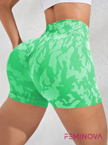 Shorts Fitness Estampado de Cintura Alta e Compressão Verde / PP