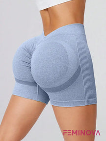 Shorts Fitness Scrunch com Cintura Alta Modeladora Azul Bebê / P