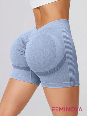 Shorts Fitness Scrunch com Cintura Alta Modeladora Azul Bebê / P