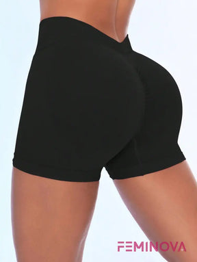 Shorts Fitness Scrunch com Cintura Alta Modeladora Preto / P