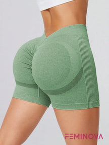 Shorts Fitness Scrunch com Cintura Alta Modeladora Verde / P