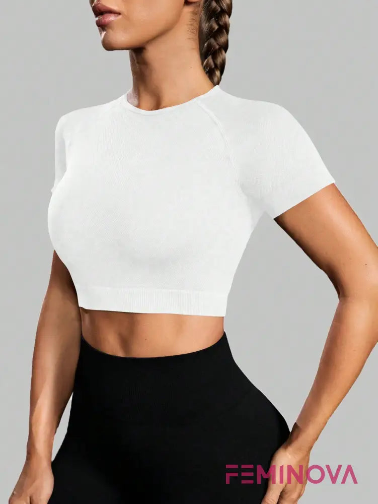 Top Cropped Fitness com Cintura Ajustada Branco / PP