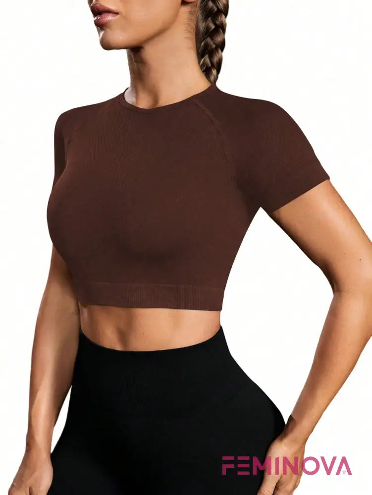 Top Cropped Fitness com Cintura Ajustada Café / PP