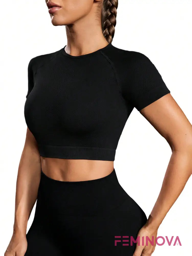 Top Cropped Fitness com Cintura Ajustada Preto / PP