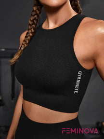 Top Cropped Fitness com Decote Redondo e Alta Sustentação Preto / PP