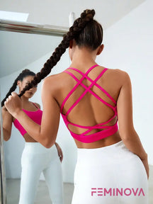 Top Fitness com Alças Cruzadas e Elasticidade 4 Vias Pink / P