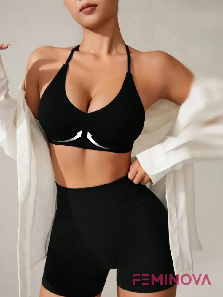 Top Fitness com Alças de Amarração e Modelagem Preto / P