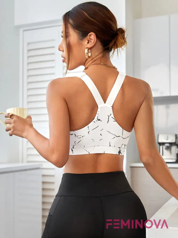 Top Fitness Estampado com Alças Cruzadas