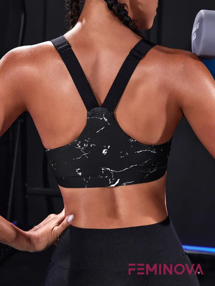 Top Fitness Estampado com Alças Cruzadas Preto / PP